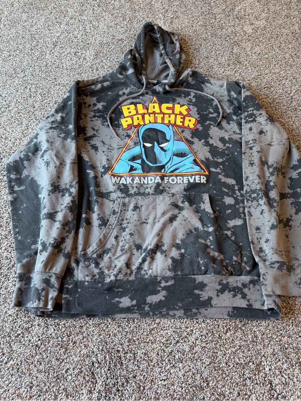 Marvel Black Panther Wakanda Forever Acid Wash Tie Dye Hoodie Men's Large